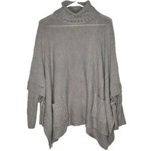Alga Womens S/M Gray Knit Poncho Sweater Oversized Pockets Boho Boxy Open Sides